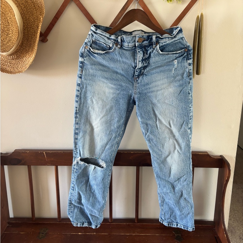 Loft High Waist Straight Crop Jeans Distressed